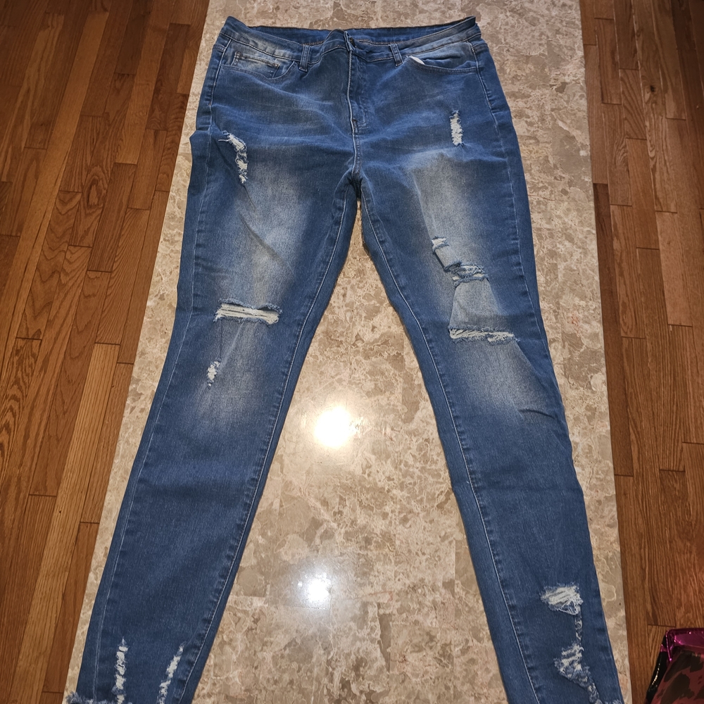 SHEIN Blue Skinny Distressed Jeans